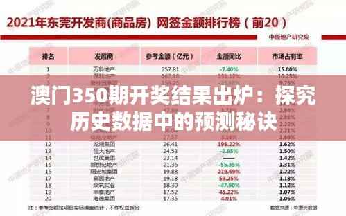 澳门350期开奖结果出炉:探究历史数据中的预测秘诀