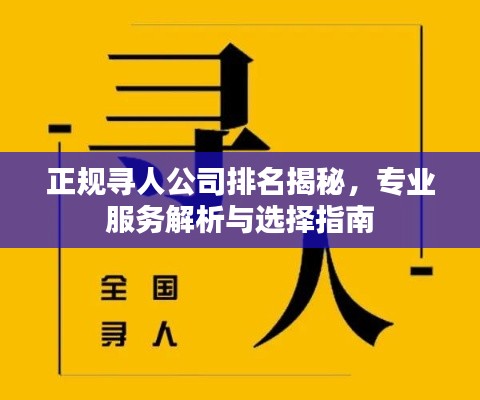 正规寻人公司排名揭秘,专业服务解析与选择指南